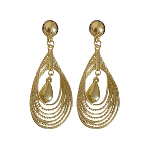 Exaggerated layered hollow teardrop drop earrings in shiny gold finish for women