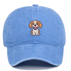Casquette de baseball en coton bleu délavé avec broderie chiot coloré pour femme