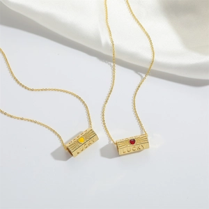 Golden Lucky and Happy rectangular enamel pendants necklace with zircon and heart pattern