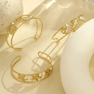 Gold stainless steel ocean bracelet set with starfish and seashell pearl charms