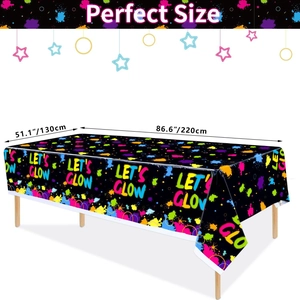 Neon glow party disposable tablecloth for birthday decorations, size 130cm x 220cm