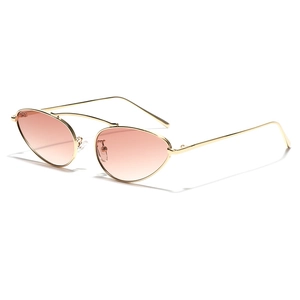 Fashionable gold metal cat-eye sunglasses with gradient pink orange lenses for women