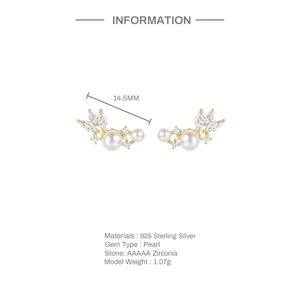 Detailed view of S925 sterling silver floral pearl earrings with AAAAA zircon stones