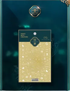 Detailed 5D gold zodiac nail art stickers with constellation symbols and names TS-049