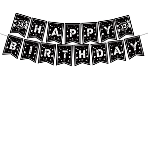 Black and white 13th birthday party banner with Happy Birthday and Official Teenager text