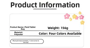 Detailed specifications table for the polyester checkered tablet sleeve case 13 inch