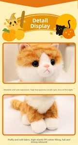 Detail of cute plush cat with acrylic eyes and premium soft fluffy fabric texture