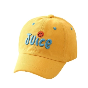 Gelbe Kinder Baseballkappe aus Baumwolle mit blauer Juice-Stickerei und Smiley-Motiv