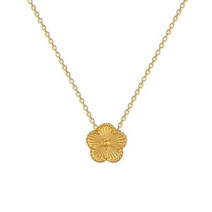 Minimalist 18K gold plated titanium steel necklace with laser five-leaf flower pendant