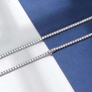 Macro shot of 3mm cubic zirconia stones in s925 silver tennis chain necklace
