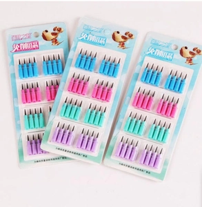 Detailed view of replacement tips for multi-functional non-sharpening pencils in four colors