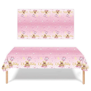 Pink Teddy Bear Oh Baby disposable tablecloth for baby shower party decorations