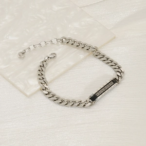 Men Stainless Steel Cuban Link Bracelet With Black Greek Meander Pattern Plate Retro Hip Hop Punk Jewelry Gift