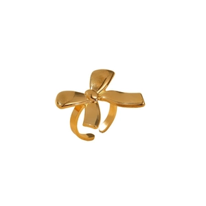 Elegant gold bow-shaped stainless steel open ring with a polished finish for women