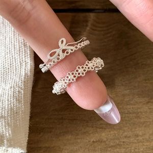 Elegant Open Rings For Women Copper Zircon Artificial Pearl Bow Flower Hollow Design Adjustable Fashion Jewelry Accessories