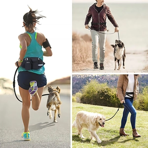 Hands-free running waist bag for dog walking with elastic leash and storage pockets