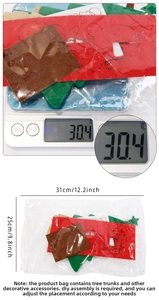 Dettaglio del kit albero di Natale in feltro con peso 30,4g e misure 31x25cm