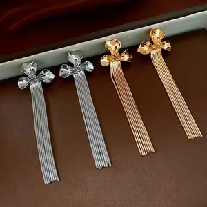 Flower Long Tassel Earrings With Silver Earring Post Copper Gold Silver Plated Elegant Minimalist Chic Jewelry For Women