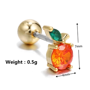 Detailed view of orange fruit stud earring with dimensions 7mm x 4mm and 0.5g weight