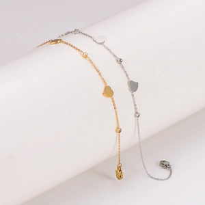 Bracelets de cheville en acier doré et argenté avec cœurs et cristaux brillants