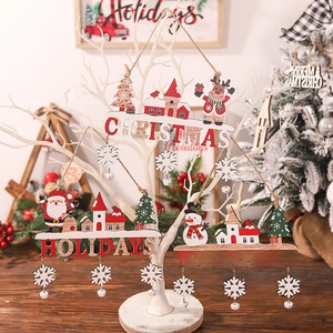 Christmas Wooden Hanging Ornaments Painted Santa Snowman Reindeer Welcome Signs With Bells Snowflake Pendants Festive Home Decor