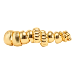 Ten-piece set of polished golden geometric C-shaped earrings with mixed metal textures