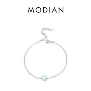 Elegant S925 sterling silver heart bracelet with blue enamel and sparkling pavé crystals