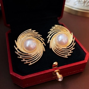 Vintage Artificial Pearl Stud Earrings Alloy Spiral Vortex Elegant Retro With 925 Sterling Silver Earring Post For Women