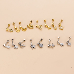 Set of 16 gold and silver stainless steel screw back cartilage studs with zircon charms
