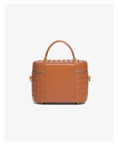 Braune Leder geflochtene Kosmetiktasche schicke Umhängetasche kleine quadratische Box Handtasche