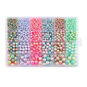 Overhead macro view of 24-grid jewelry set with gradient pearlescent DIY beads