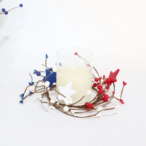 Independence Day centerpiece with LED candle and red white blue star berry wreath