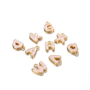 Pink enamel alphabet charms with gold plating for DIY jewelry making sets
