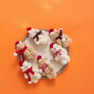 Plush Bear Christmas Hanging Ornaments With Santa Hat Knit Scarf Festive Decoration Keychain Backpack Charms Soft Cute