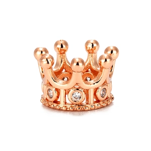 Exquisite rose gold crown charm for bracelets featuring micro-pave cubic zirconia accents