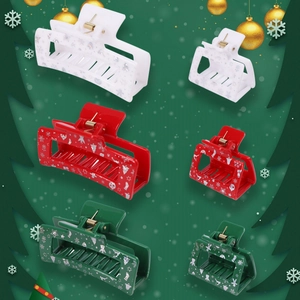 Christmas Hair Claw Clips Acrylic Square Shark Clips Snowflake Print Holiday Hair Accessories For Women Girls