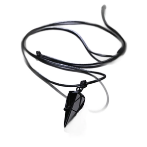 Natural obsidian hexagonal prism pendant necklace with black woven rope net