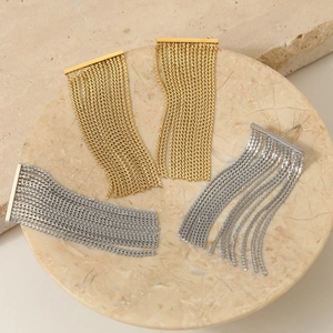 Minimalist stainless steel S-shape long tassel earrings in gold and silver finish