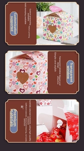 Gift box detail featuring heart-shaped clear window and assorted floral pattern prints