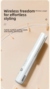 Wireless hair straightener featuring 4-level LED temperature control and ceramic plates