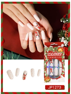 Christmas press on nails with reindeer pattern and red festive packaging box JP1273