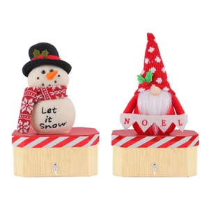 Christmas Santa and Snowman wooden storage boxes with decorative hanging hooks