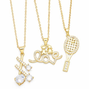Fashion Pendant Necklace Gold Plated Copper With Zircon Love Letter Tennis Racket Geometric Simple Trendy Jewelry For Women