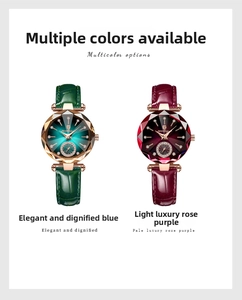 Detail of elegant ladies quartz watches with faceted gemstone glass and leather straps