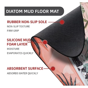 Three-layer cross section of cat print diatom mud bath mat with rubber non-slip base