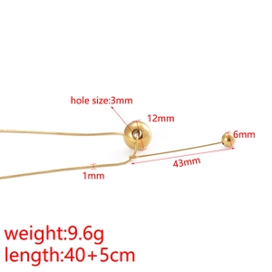Gold stainless steel ball pendant necklace with adjustable chain dimensions and measurements