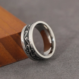 Vintage Punk Dragon Pattern Alloy Ring For Men Silver Color Black Tribal Flame Relief Band Jewelry Cool Hip Hop Style