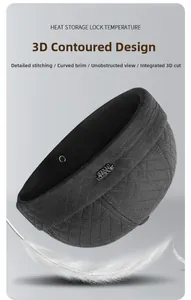 Detail of diamond-quilted winter beanie with metal SPORTS STYLE badge and lightweight design