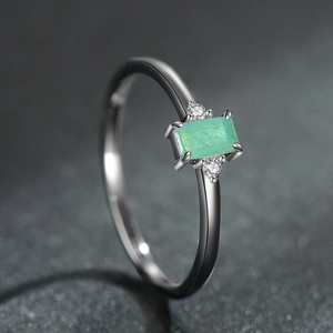 Bague en argent sterling S925 ornée d'une tourmaline paraïba verte rectangulaire