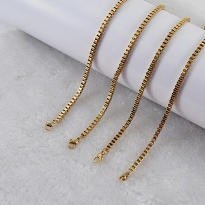 Set of four 18k gold plated stainless steel box chains with lobster clasp closures
